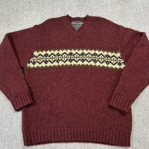 Vintage Abercrombie & Fitch Sweater Wool Fair Isle V Neck Mens L Outdoor 90s